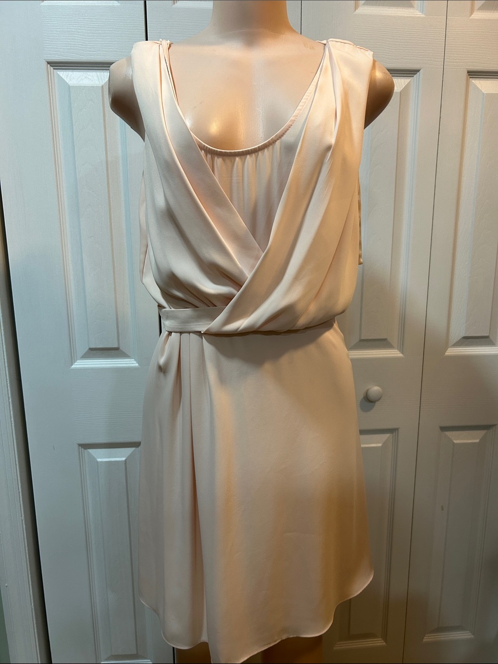 White House Black Market Ivory Wrap-Front Satin Dress